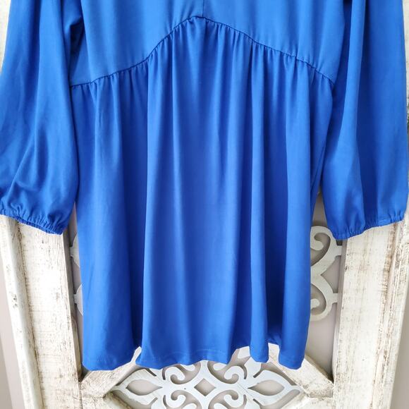 Times Two Maternity 3/4 Sleeve Balloon Elastic Waist Babydoll Top Tunic Cobalt - Picture 6 of 7
